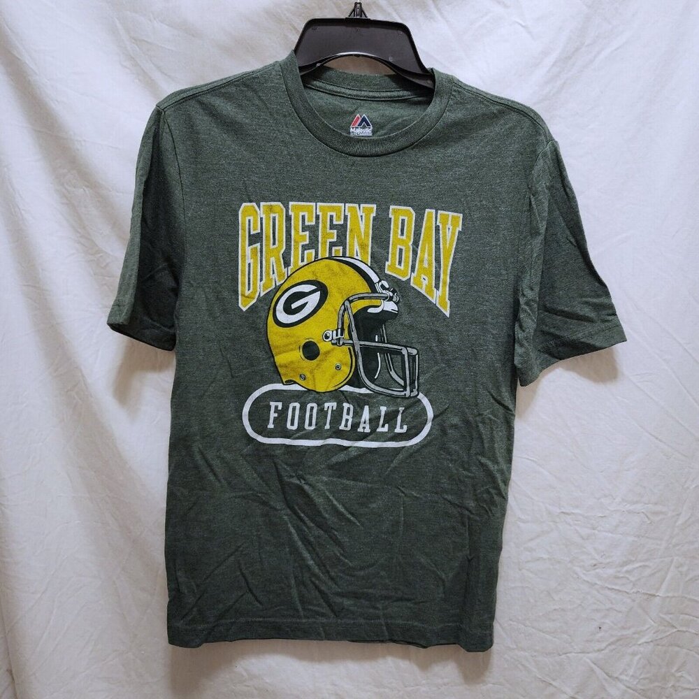 Majestic Green Bay Packers Football Helmet G Logo T-Shirt Mens Small Green